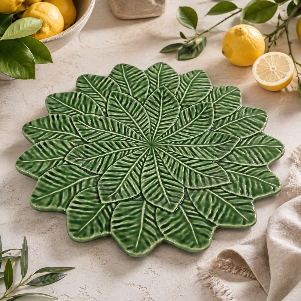 Bordallo Pinheiro Lemon Leaf 13" Charger Plate Chop Platter Portugal Majolica
